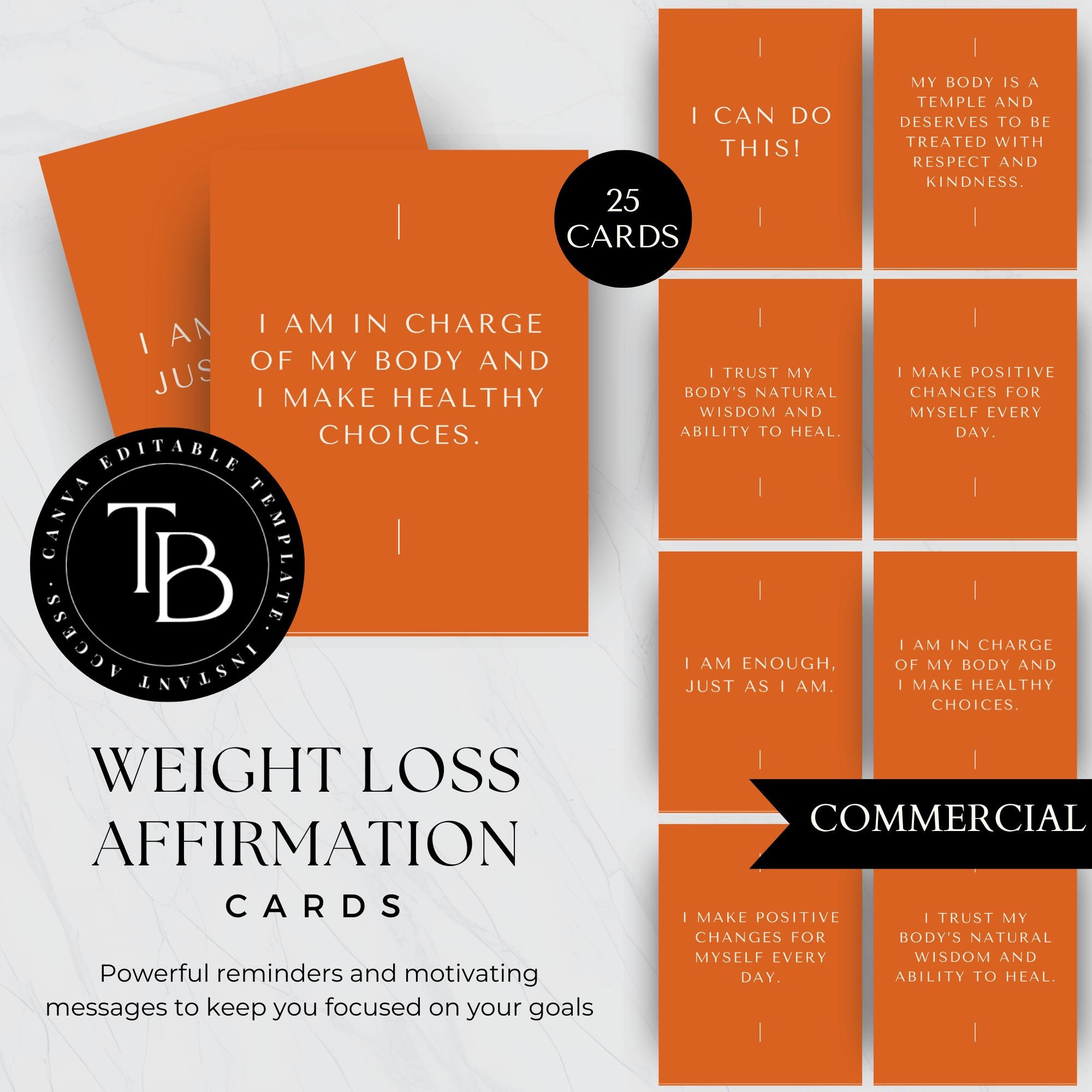 Weight Loss Affirmation Cards, Canva Editable Affirmation Cards, Weight