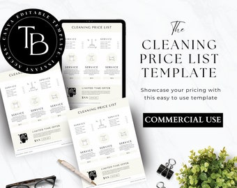 Cleaning Service Price List Template: Editable White Pricelist (Canva)