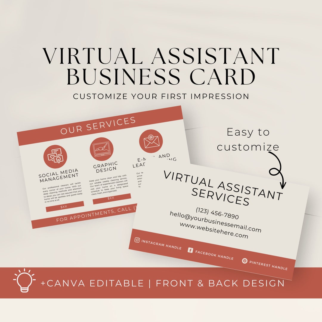 Virtual Assistant Business Card Canva, Client Pack, Va Social
