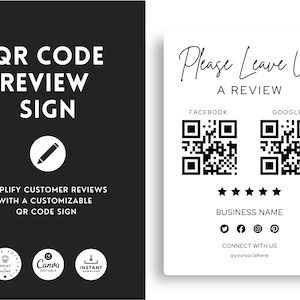 QR Code Review Sign: Customizable Business Feedback (Canva Editable, PDF)