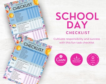 Lista de tareas para el día escolar, tabla de tareas editable, rutina matutina (descarga digital)
