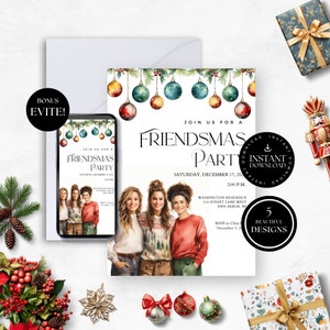 Christmas Friendsmas Invitation, Holiday Party, Christmas Instant Download Self-Editable Templates, Canva Editable, Digital Christmas Invite