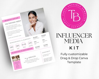 1 Page Media Kit Template, Influencer Media Kit, Instagram Influencer, Blogger, Media Press Kit, Canva Template, Single Page Template