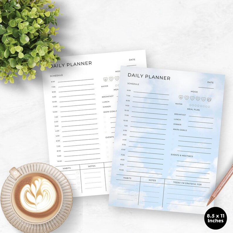 Blue Sky Planner Daily, Daily Habit Tracker, Minimalist, Weekly Planner