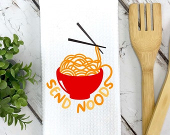 Send Noods Waffle Weave Dish Towel, Funny Dish Towels, Kitchen Towels