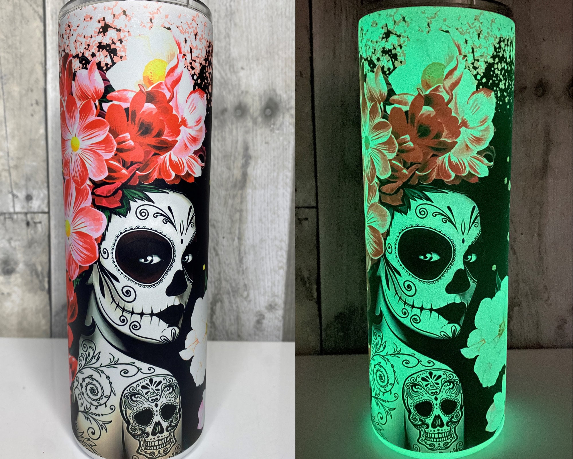Sugar Skull 32 Oz Travel Tumbler With Lid and Straw 