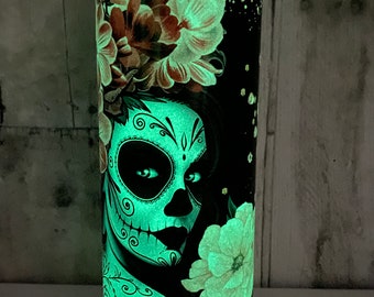 Glow in the Dark Sugar Skull Tumbler, Mexicana, Dios De Los Muertos Tumbler, Day of the Dead, Insulated Tumbler