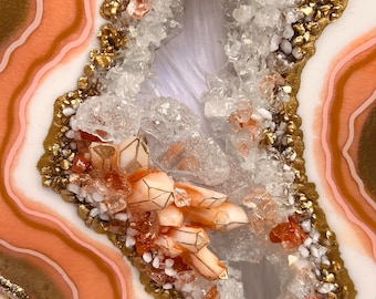 Peach Agate Resin Geode Wall Art: Luxury Crystal Home Decor