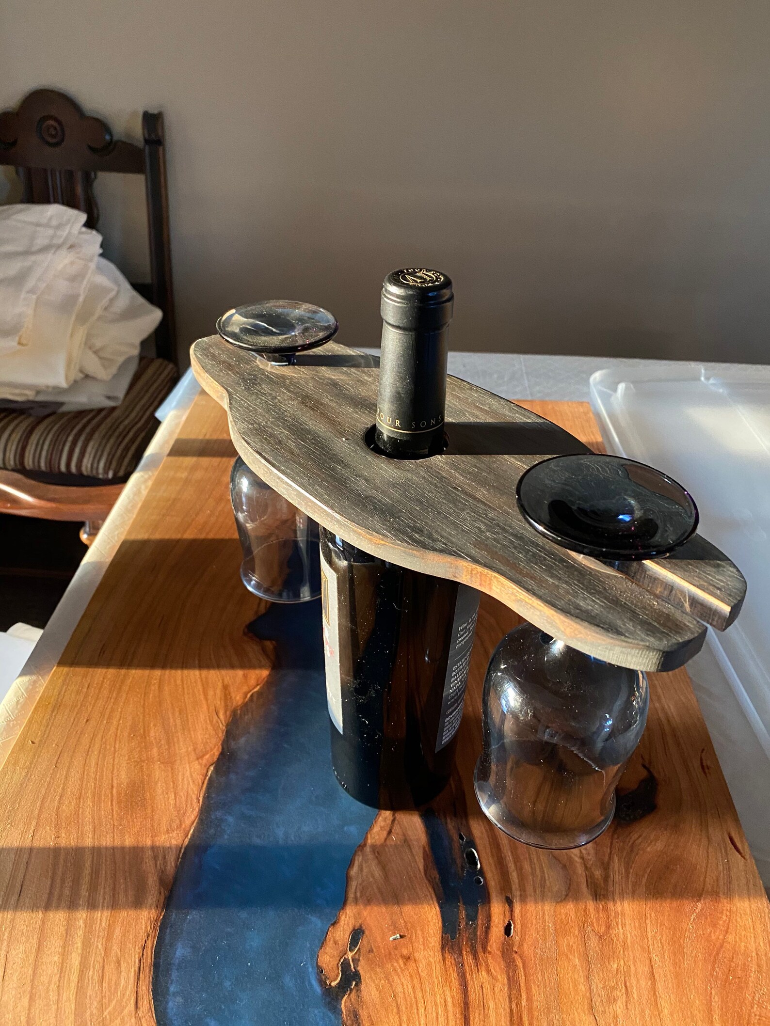 teak wine bottle holder