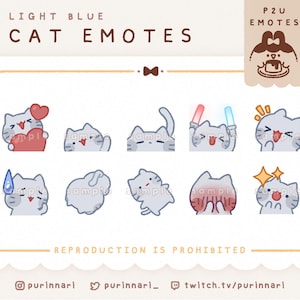 Light Blue Cat Emotes Bundle of 10 [ P2U ] | Discord/Twitch/Youtube