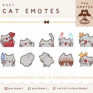 Grey Cat Emotes Bundle of 10 [ P2U ] | Discord/Twitch/Youtube