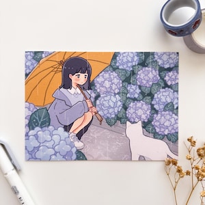 Impressão artística estilo cartão postal de jardim de hortênsias
