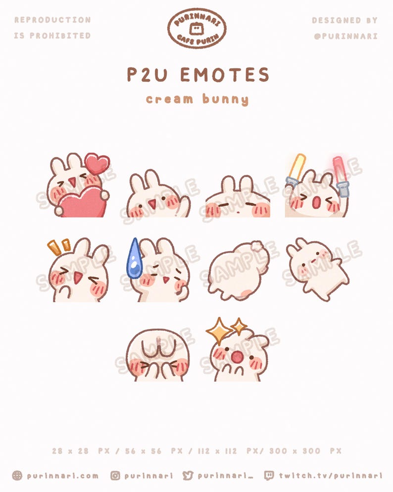 Cream Bunny Emote Bundle P2U [10] ⋮ Discord/twitch/youtube - Etsy