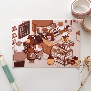 Um dia agitado no Nari's Cafe Impressão artística em estilo postal ⋮ Purinnari