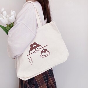 Puririn Tote Bag ⋮ Large Canvas Shopper Bag with Pocket