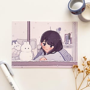 Impressão artística estilo cartão postal Snowbunny in the Window