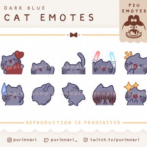 Dark Blue Cat Emotes Bundle of 10 [ P2U ] | Discord/Twitch/Youtube