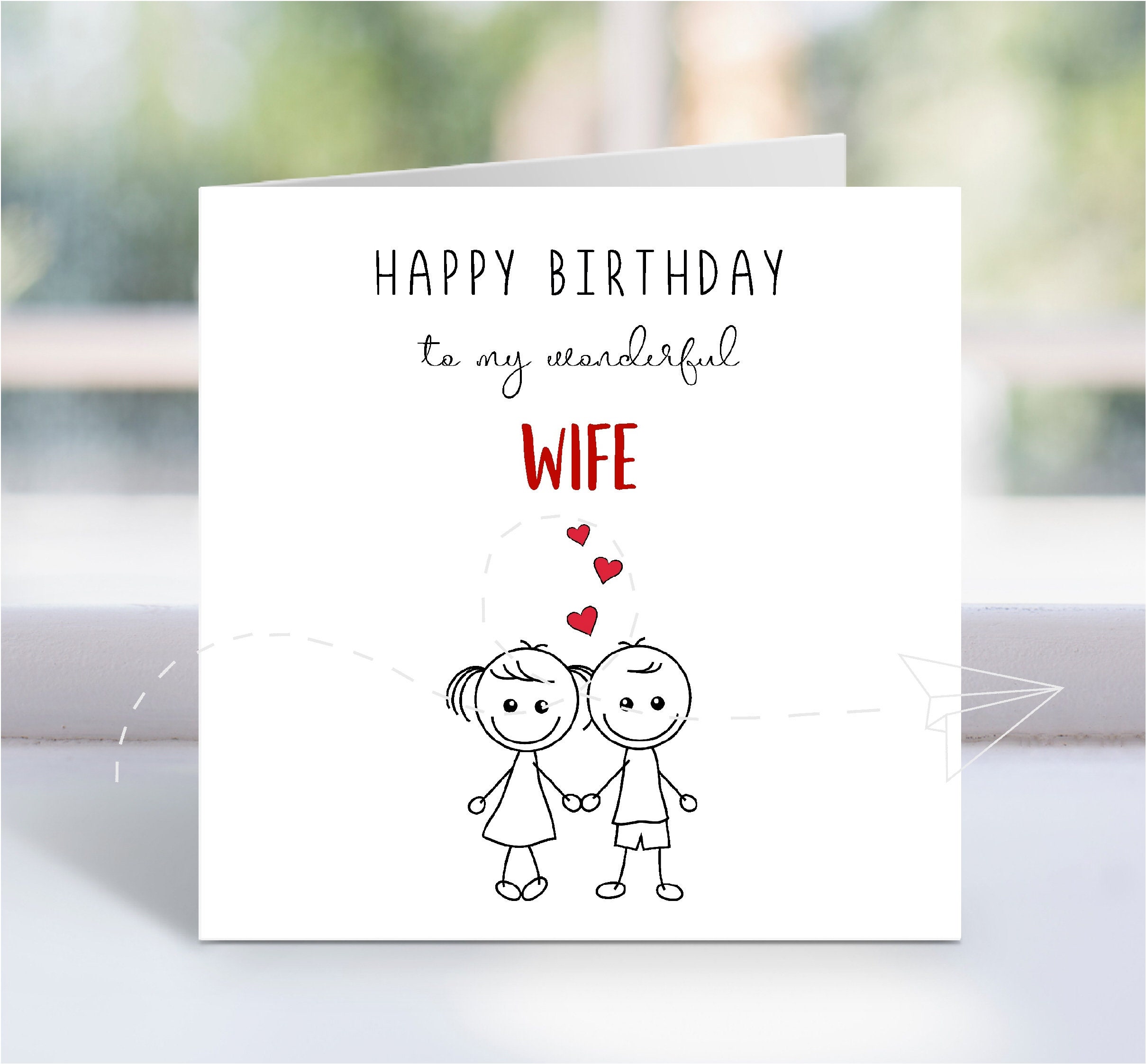 Wife Birthday Card, Happy Birthday to My Wonderful Wife Greeting Card, 6 X 6, Blank Inside, Fun