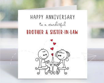 Brother & Sister-in-Law Wedding Anniversary Card, 6" x 6", Blank Inside, Fun Happy Anniversary Greeting Card