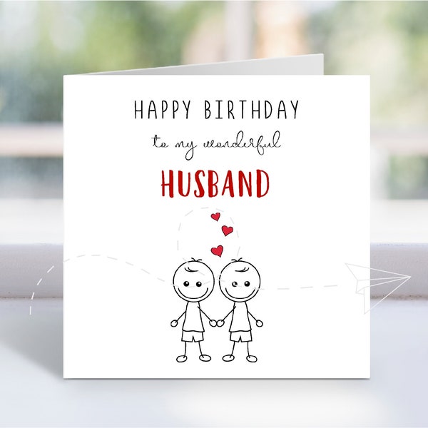 Same Sex Husband Birthday Card, Happy Birthday To My Wonderful Husband Greeting Card, 6" x 6", Blank Inside, Fun Gay Card