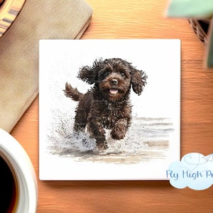 Cavapoo Chocolate Brown Premium Ceramic Coaster, High Quality Cork Backed, Gift for Him or Her and any Dog Lovers Beach