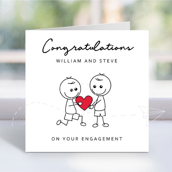Personalised Same Sex/Gay Engagement Card, Fun Congratulations Card, 6" x 6", Blank Inside