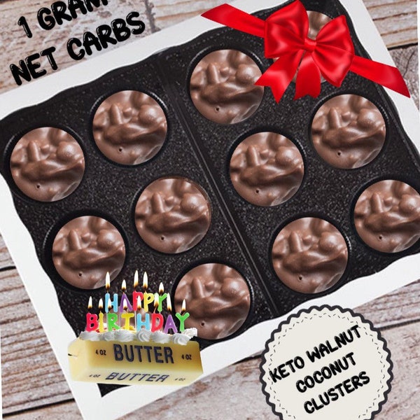 1 Dozen Keto No Sugar Coconut Walnut Fat Bomb Clusters Celebration/ Birthday / Thinking of You / Christmas Gift Box with Card