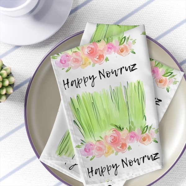 Happy Nowruz Spring Norooz Mubarak Celebración persa Haftseen Servilletas personalizadas Juego de 4 piezas