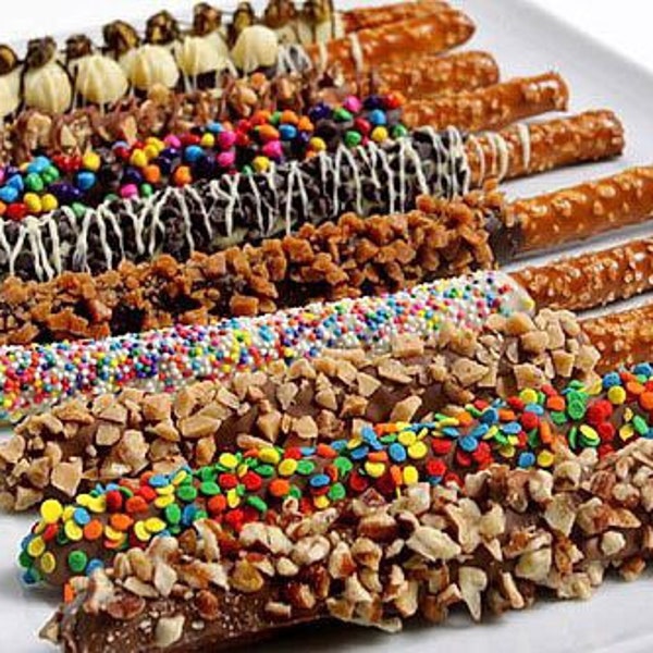 1 dozen Chocolate Dipped Individually Wrapped Assorted Pretzel Rods Favors