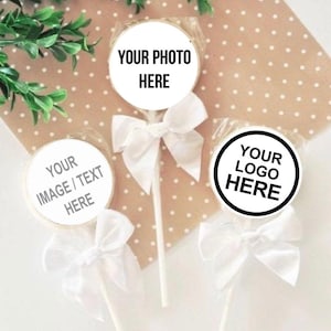 1 Dozen Personalized Custom Image Photo Chocolate Lollipop Birthday Wedding Anniverary Reveal Holiday Party Favors