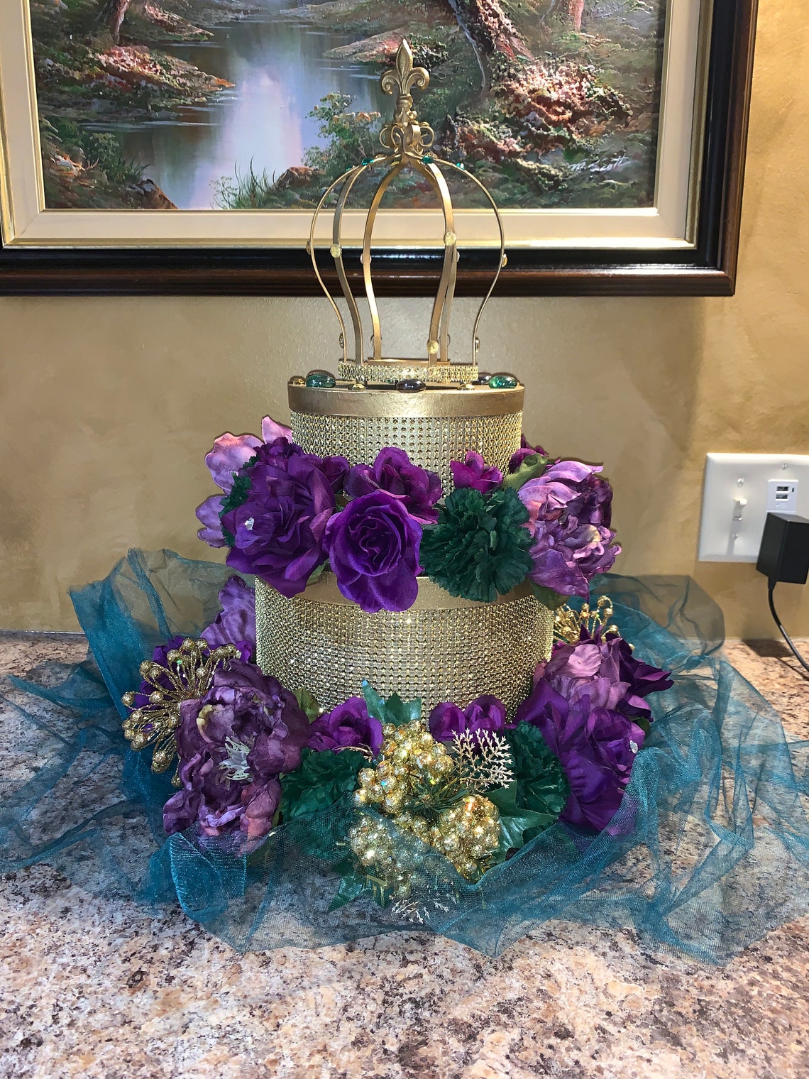 Two Tier Crown Centerpiece Filled With Flowers Etsy