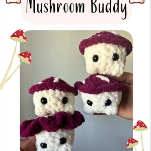 Mushroom buddy pack/ crochet pattern, no sew plushie, mushroom plush
