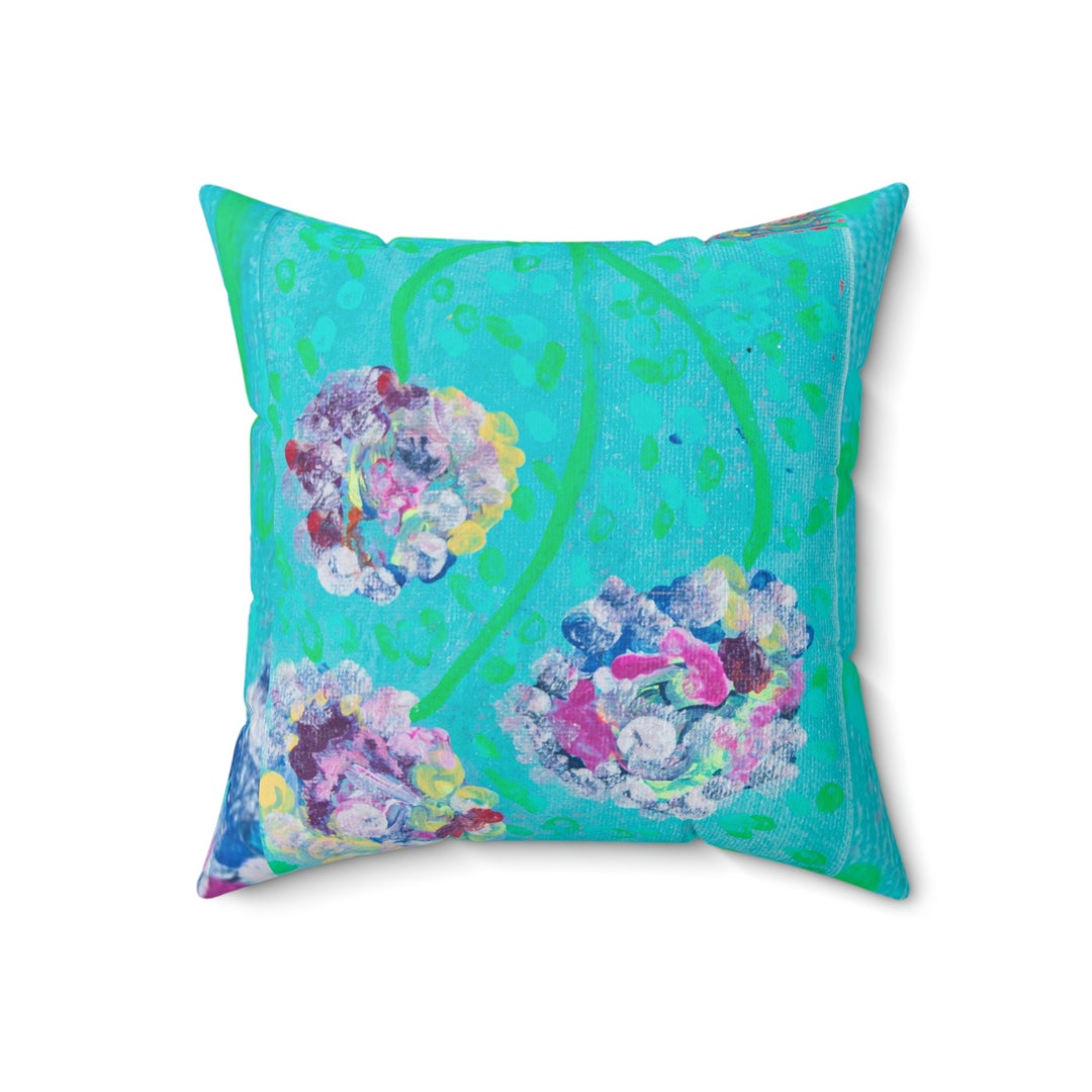 Square Throw Pillows 14x14, 16x16, 18x18 Teal Flowers Boho Decor. Make