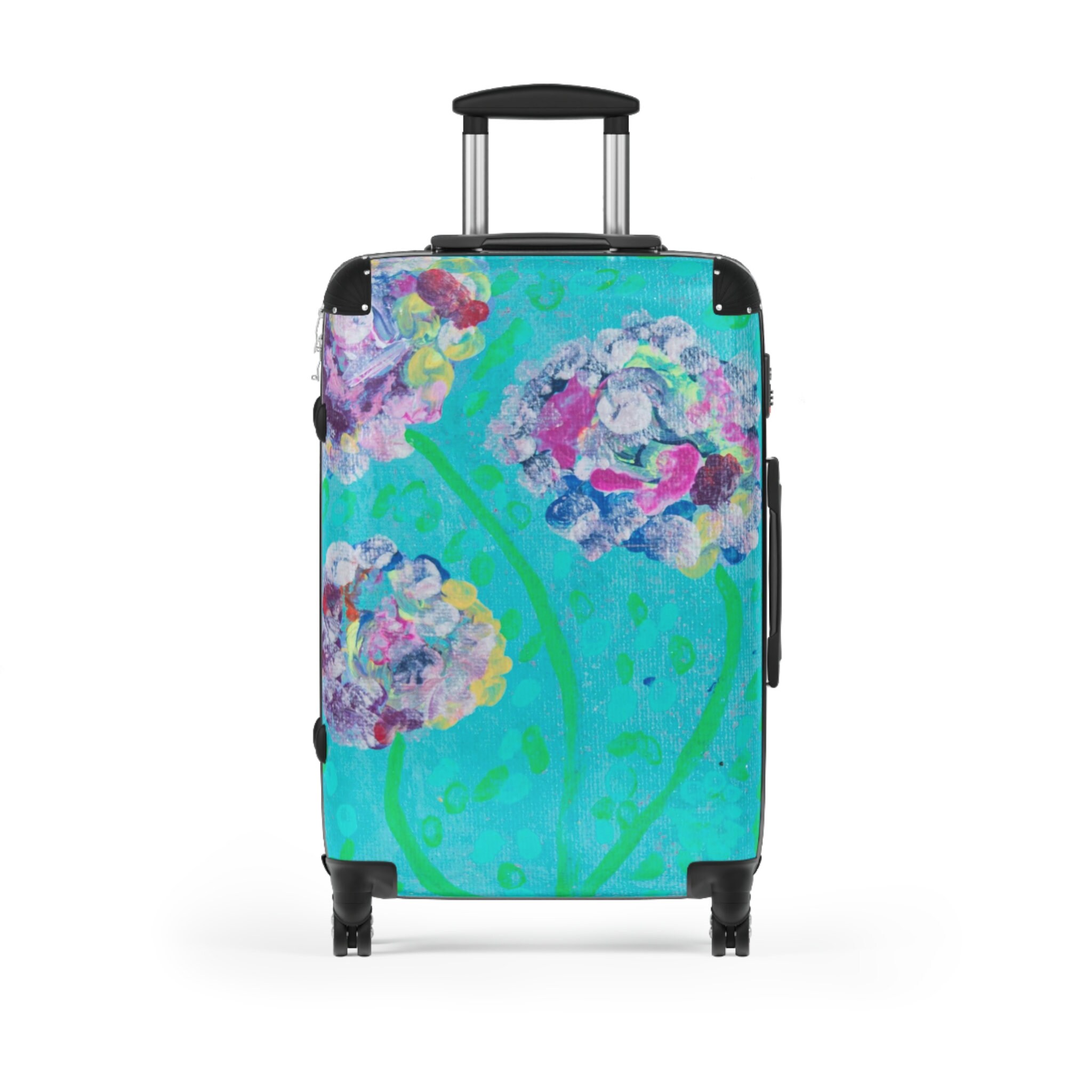 Unique Suitcase - Travel Organizer Rotating Double Wheels Teal Flowers- Vintage Inspired Bohemian - Teal Flowers.  Never confuse luggage!