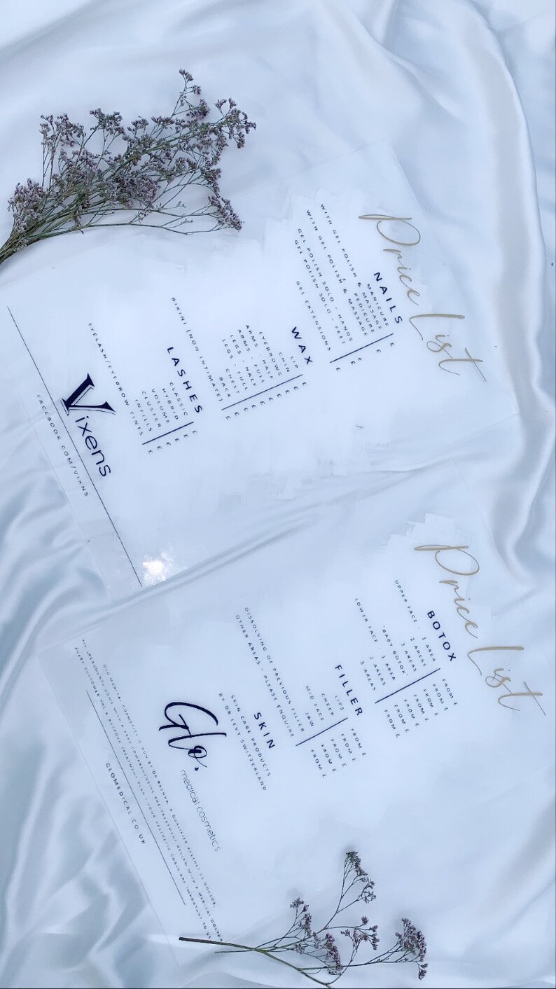 Acrylic Price List Business Signs Beautician Etsy UK
