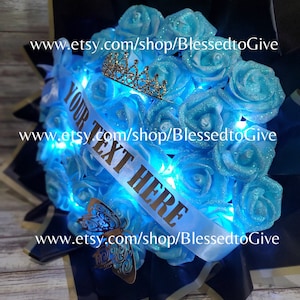 Blue Glitter Roses Ramo Buchon Glitter Roses Bouquet Mother&#39;s Day Bouquet Birthday Bouquet Sparkly Roses Graduation Glitter Blue Roses Ramo