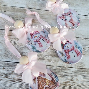 Set of Pink Ornaments, Pink Christmas Decor, Pink Santa, Pink Christmas Decoration