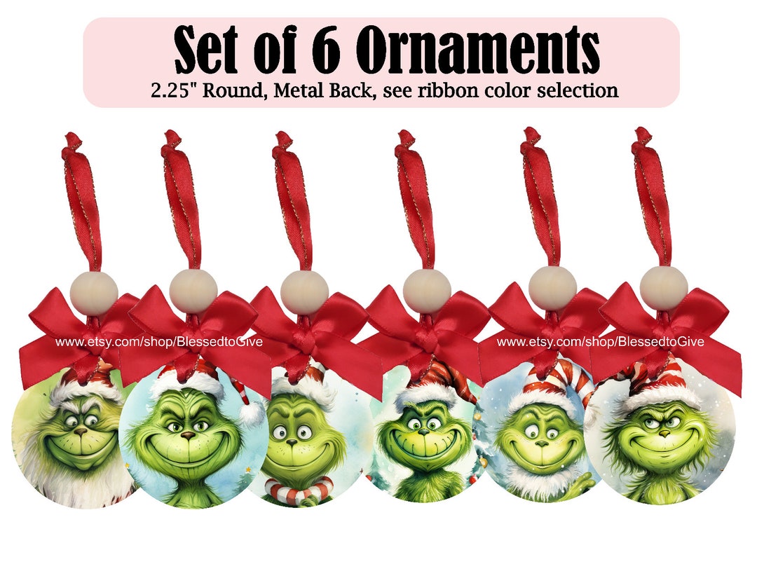 The Grinch Christmas Ornaments With Bow and Wooden Bead the Etsy
