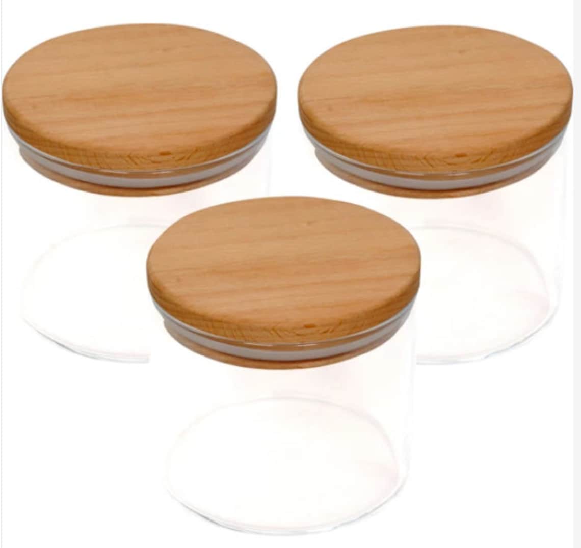 Wooden Lid Glass Spice Jars SetPantry Jar Wood Lid Jar Set Etsy