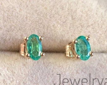 Natural Emerald Earrings/ 925 Sterling Silver/ Gemstone Earrings/ Wedding Earrings/ Oval Shape Earrings/ Earrings For Gift/ Jewellery
