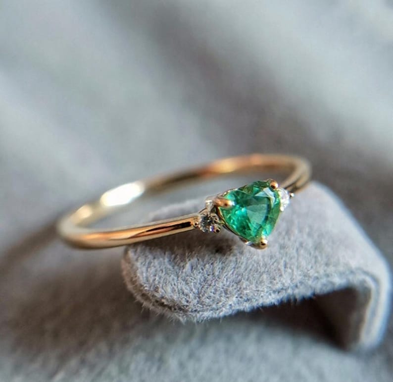 925 Sterling Silver Ring,Lab Emerald Heart Ring,Lab Created Emerald, Green Heart Ring, Promise Ring, Proposal Ring, Heart Ring, Love Ring, image 2