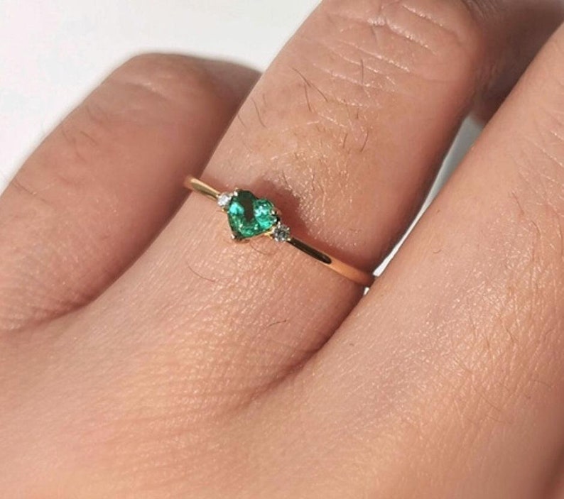 925 Sterling Silver Ring,Lab Emerald Heart Ring,Lab Created Emerald, Green Heart Ring, Promise Ring, Proposal Ring, Heart Ring, Love Ring, image 6