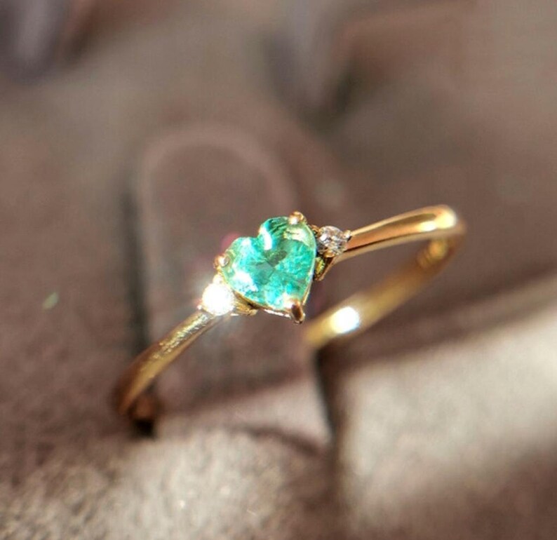 925 Sterling Silver Ring,Lab Emerald Heart Ring,Lab Created Emerald, Green Heart Ring, Promise Ring, Proposal Ring, Heart Ring, Love Ring, image 4