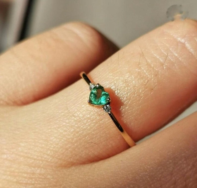 925 Sterling Silver Ring,Lab Emerald Heart Ring,Lab Created Emerald, Green Heart Ring, Promise Ring, Proposal Ring, Heart Ring, Love Ring, image 7