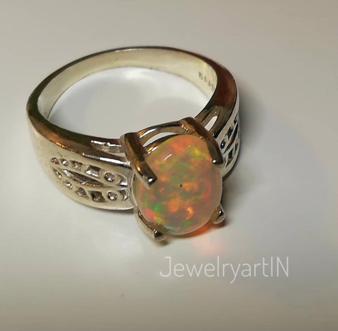 Fire Opal Men Ring, in 925 Sterling Silver, AAA Quality Oval Opal