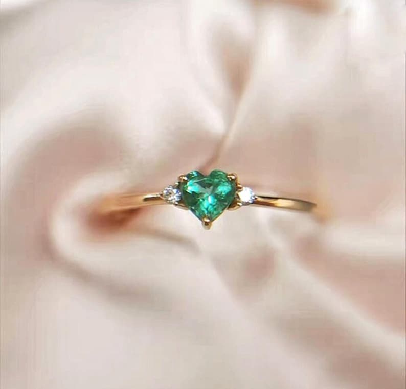 925 Sterling Silver Ring,Lab Emerald Heart Ring,Lab Created Emerald, Green Heart Ring, Promise Ring, Proposal Ring, Heart Ring, Love Ring, image 1