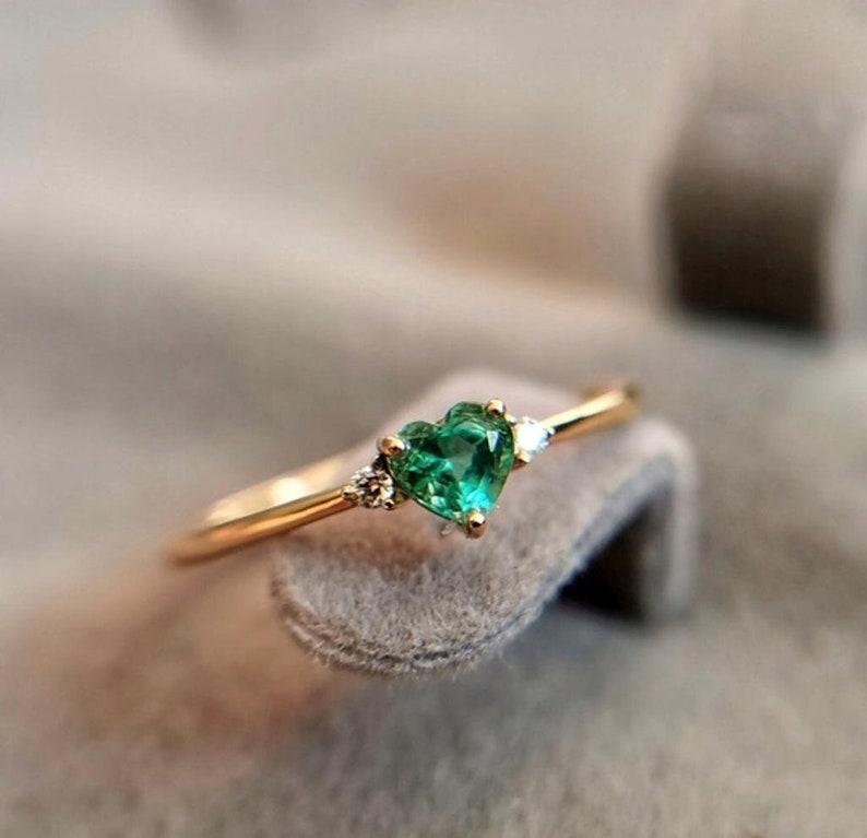 925 Sterling Silver Ring,Lab Emerald Heart Ring,Lab Created Emerald, Green Heart Ring, Promise Ring, Proposal Ring, Heart Ring, Love Ring, image 3