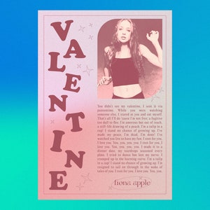 Fiona Apple - Valentine | PRINTABLE DIGITAL DOWNLOAD | wall art | gifts | music print | tour poster | indie music | 90s music | y2k