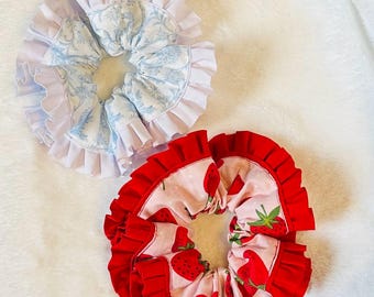 oversized Ruffled Hair Scrunchie, Bun holder Hair Tie, Lace Scrunchie, Large Hair Tie, Summer Scrunchie, Handmade Hair Accessories