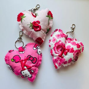 Embroidered heart Keychains, heart keychain for handbags, backpack keychain, custom embroidery , hand sewn keychain, puff heart embroidered